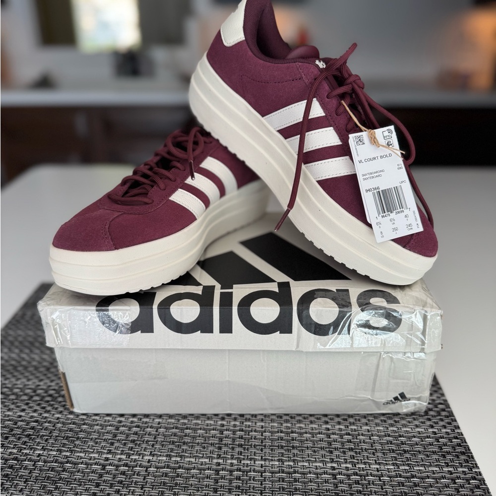 Adidas Women's Maroon and White Platform Sneaker